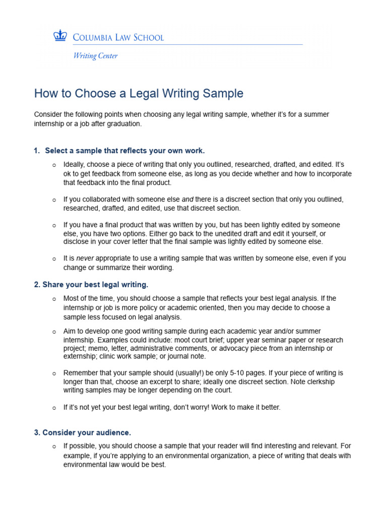 WC Handout Choose Legal Writing Sample | PDF