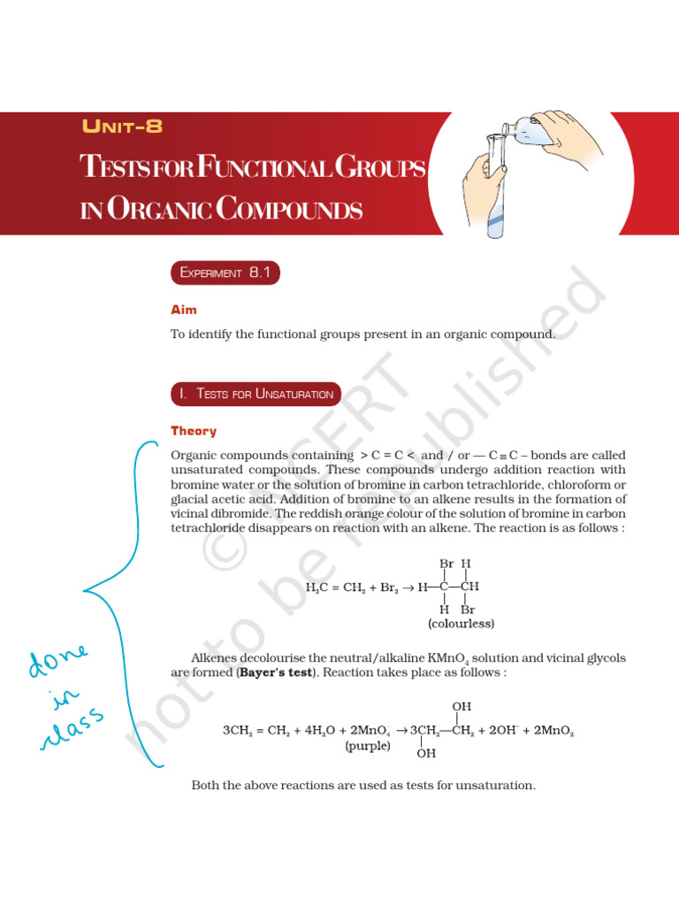Tests for Functional Groups in Organic Compounds | PDF | Amine | Aldehyde