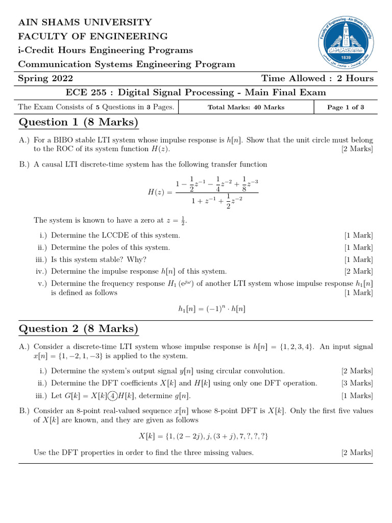 07-FinB ECE255 Spring 2022 | PDF | Discrete Fourier Transform | Control ...