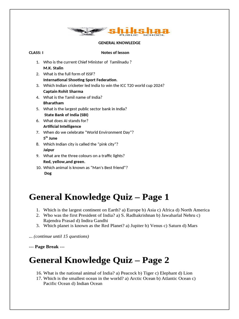 General Knowledge Notes | PDF