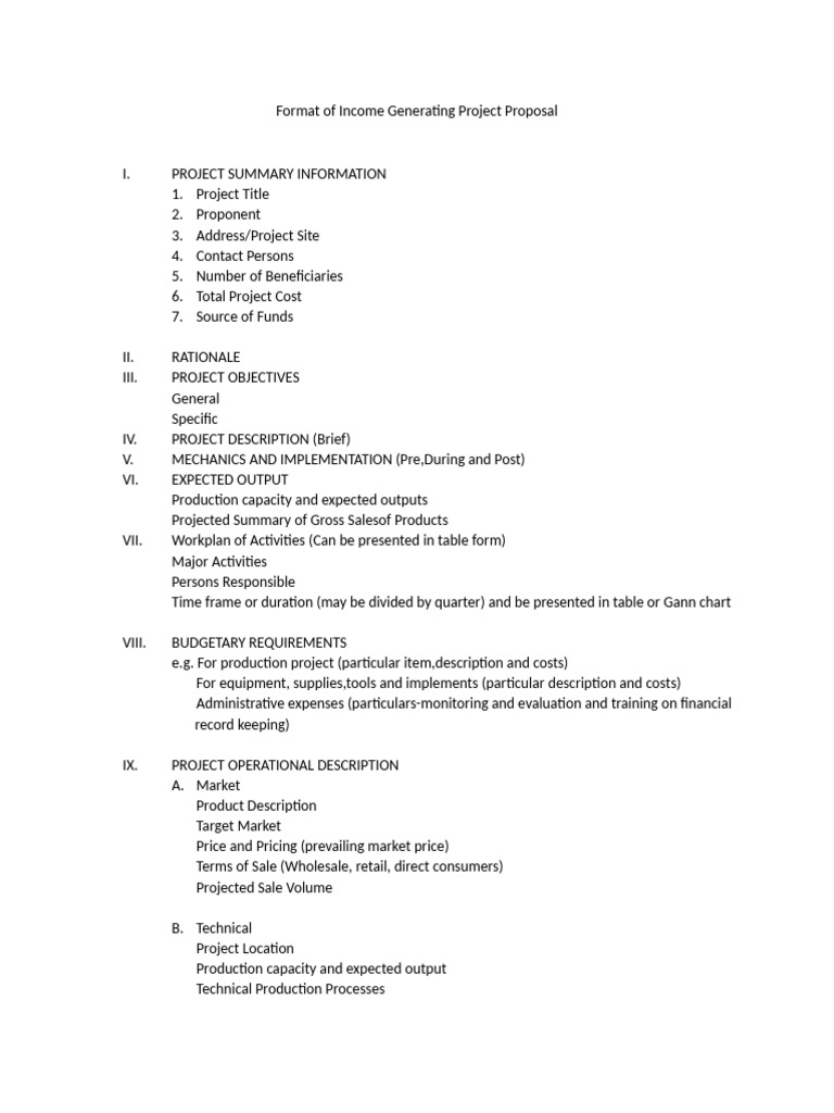 Format of Income Generating Project Proposal | PDF
