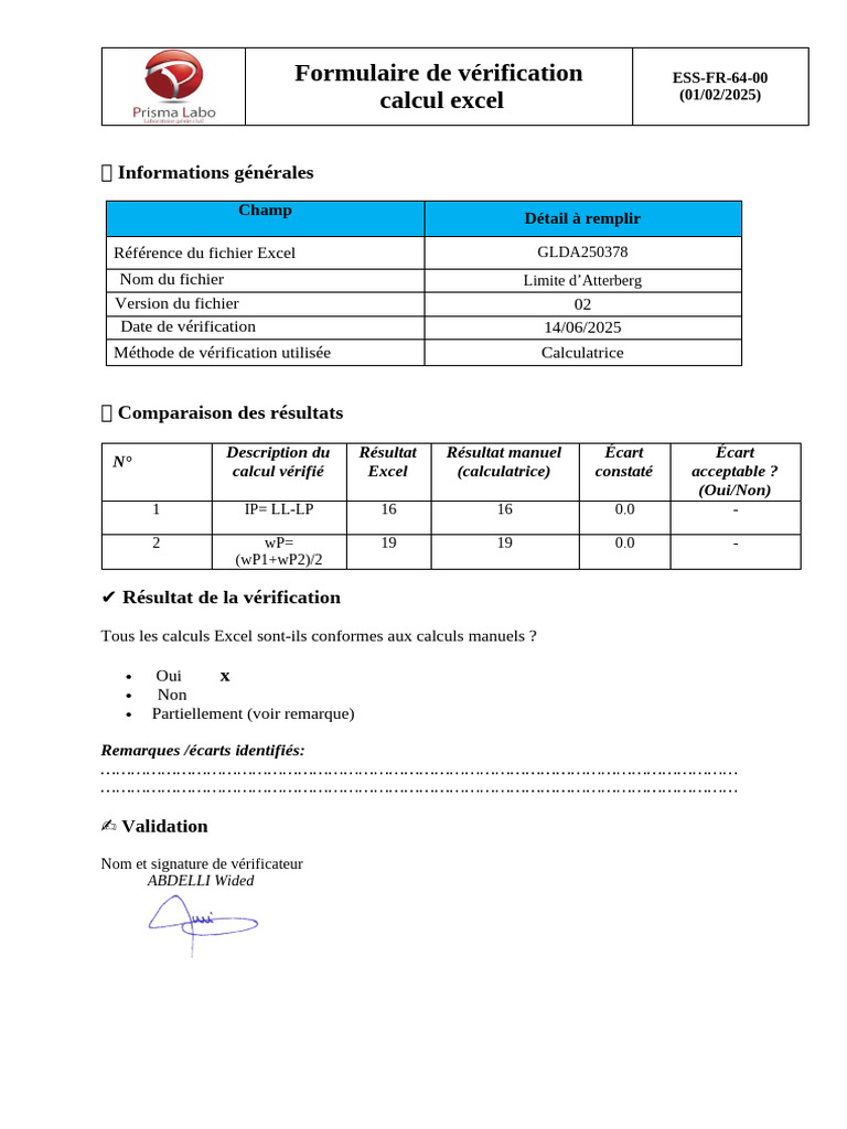 ESS-FR64-00 Verification Calcul Excel IP | PDF