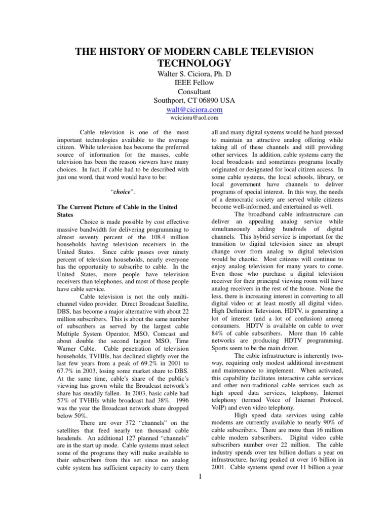 The History of Modern Cable Television Technology PDF Cable