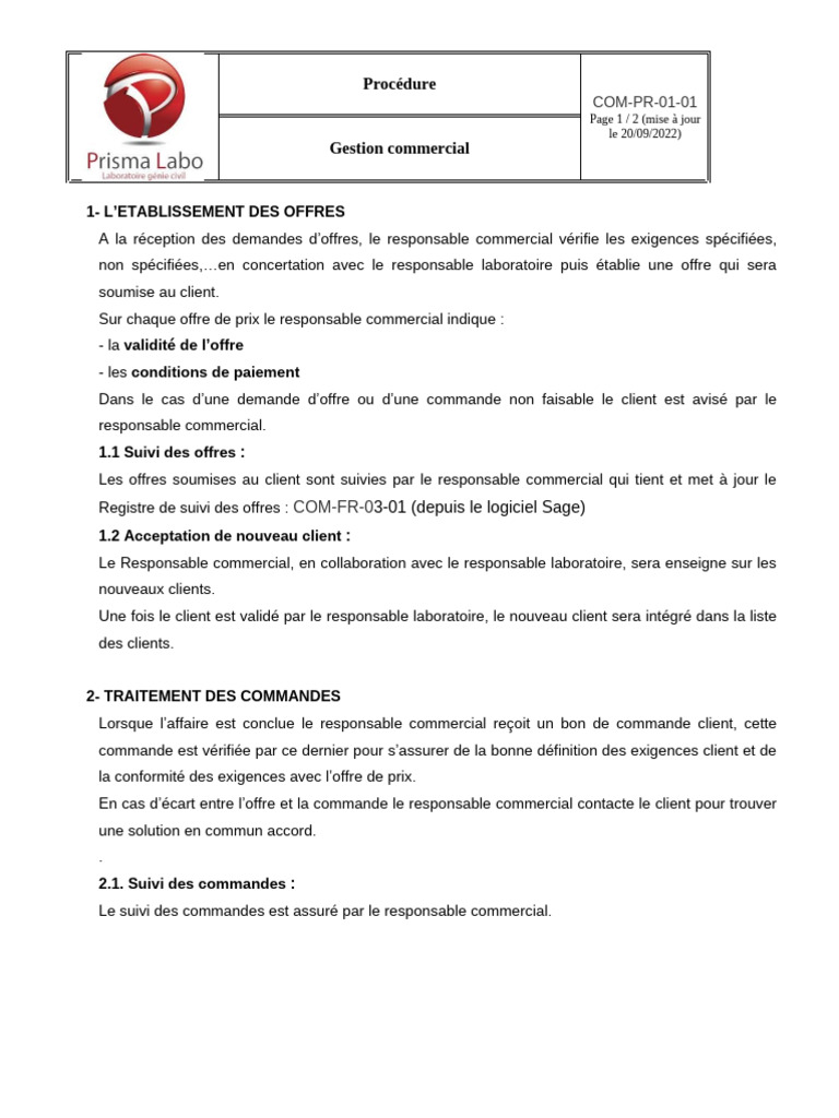 COM PR 01 01 Gestion Commercial | PDF