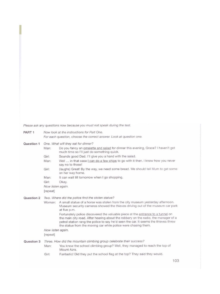 Pet List t1 Transcript (2020) b1 Preliminary For Schools 1 | PDF