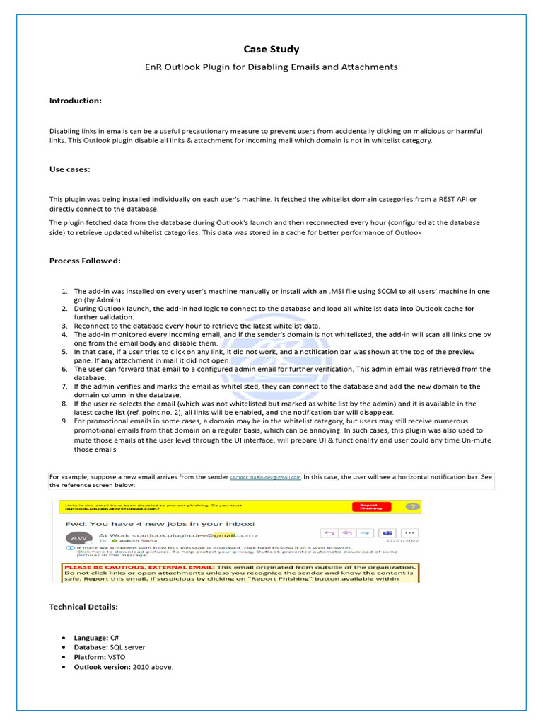 Case Study - EnR Outlook Plugin | PDF | Databases | Microsoft Outlook