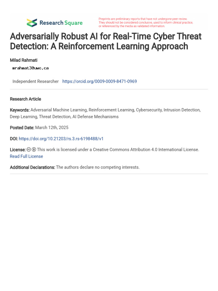 Adversarially Robust AI for Real-Time Cyber Threat | PDF | Computer ...