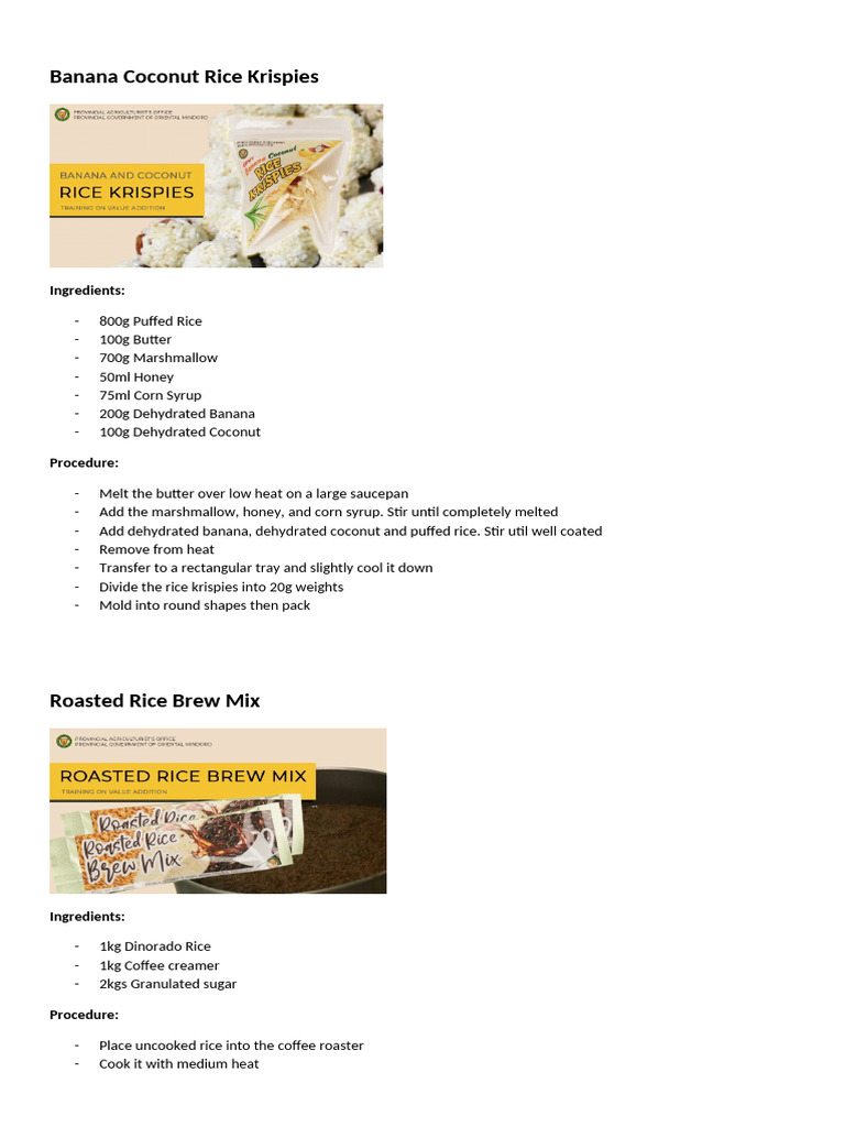 Rice-Based Value-Added Products | PDF | Coffee | Marshmallow