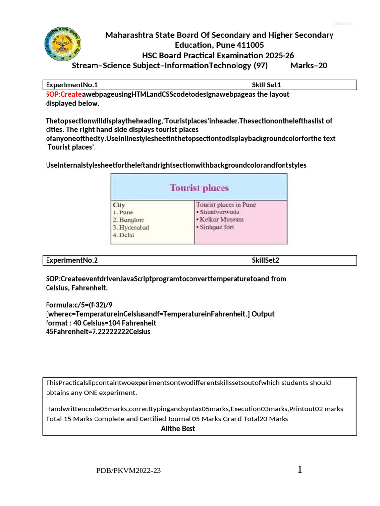 IT Practical Slip 2025-26 | PDF | Button (Computing) | Java Script