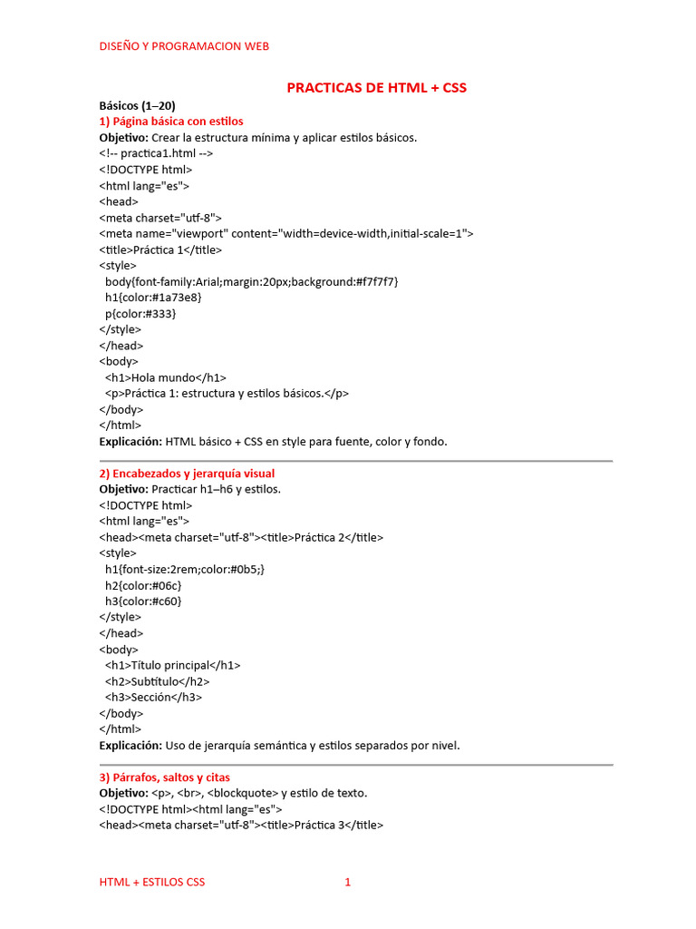 Practicas de HTML+Css | PDF | HTML | Desarrollo web