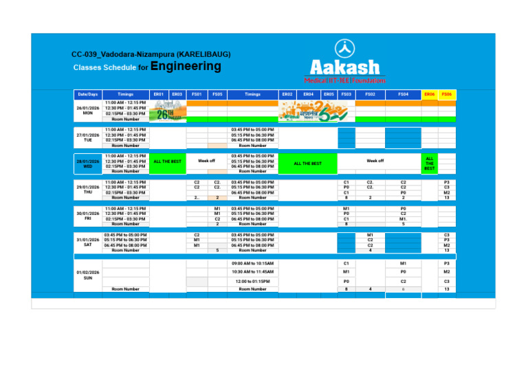 Timetable For Engineering - 26!01!2026 To 01-02-2026 | PDF