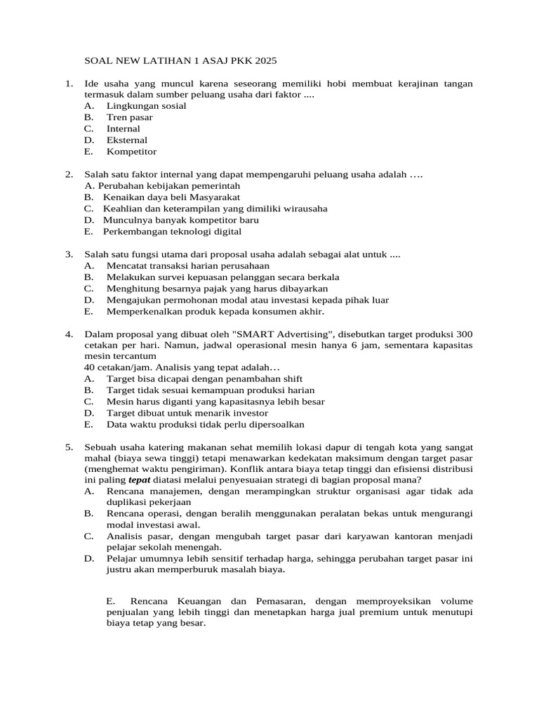 Soal Latihan New 1 Asaj PKK 2025 | PDF