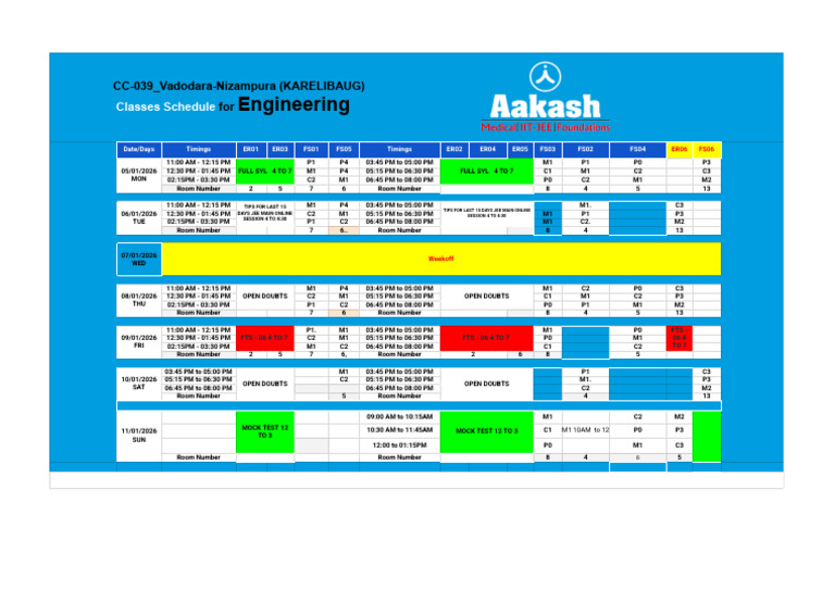 Timetable For Engineering - 05-01-2026 To 11-01-2026 | PDF