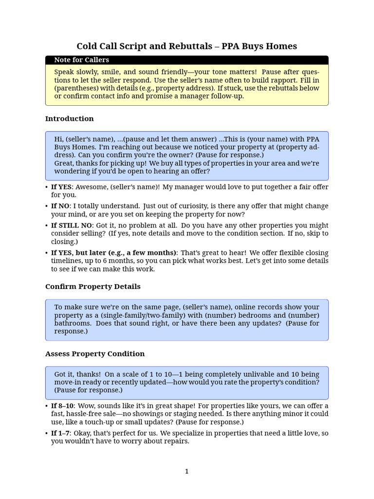 PPA Cold Call Script | PDF | Sales