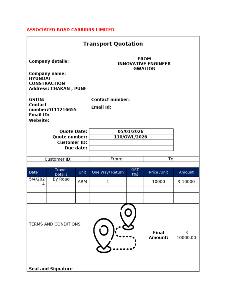 Transport Quotation Format 02 | PDF