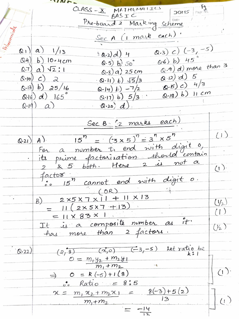 Marking Scheme Preboard 2 Maths | PDF