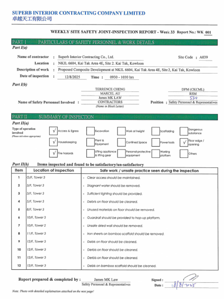 Completed Weekly Safety - Inspection - Report 20250812 | PDF