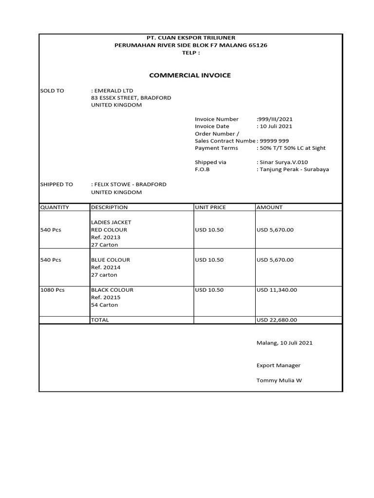 Contoh Commercial Invoice | PDF