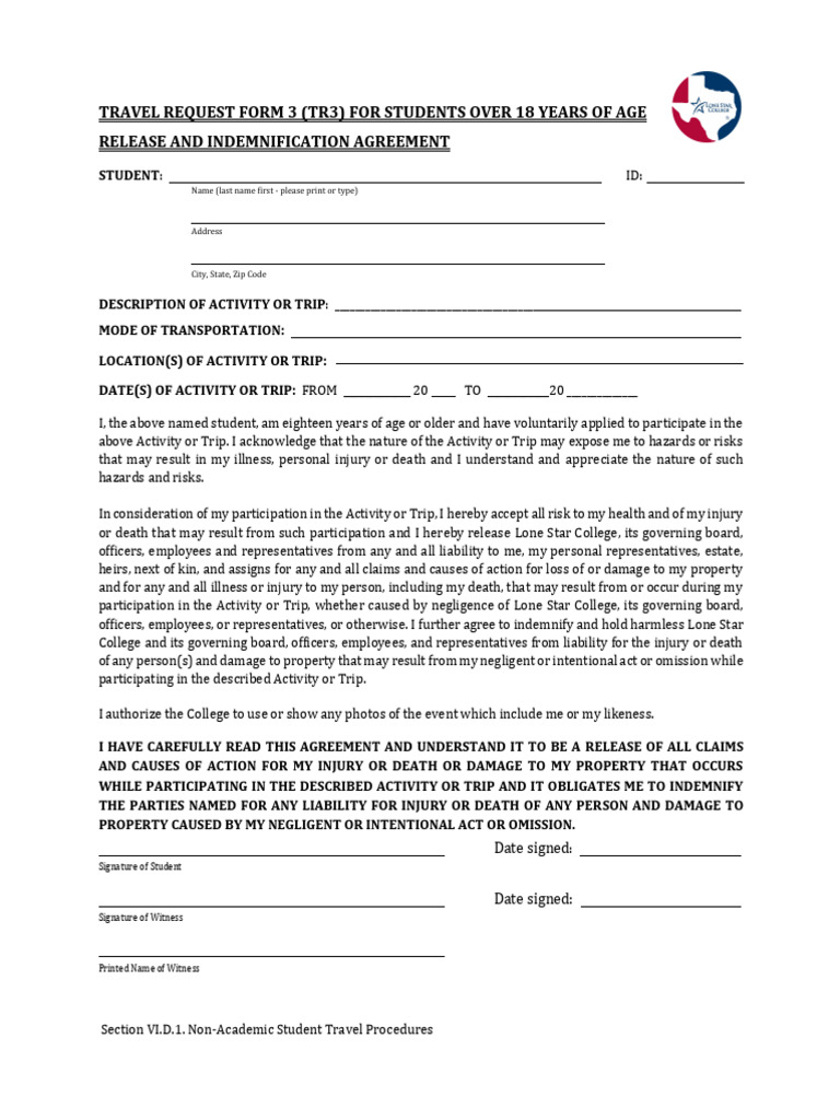 Travel Forms - Students - ATX Trip | PDF | Indemnity | Private Law