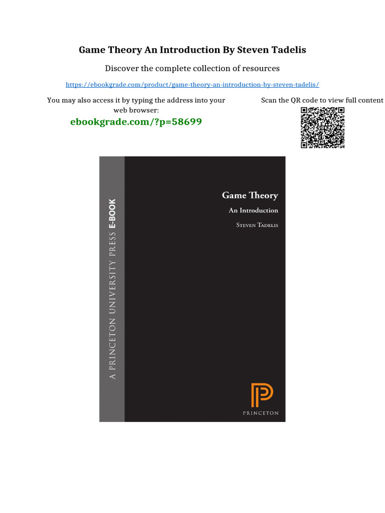 Game Theory An Introduction by Steven Tadelis online version | PDF ...