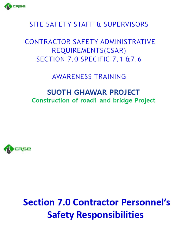 4.4. CSAR 7.1 & 7.6 Staff Supervision | PDF | Safety | Working Conditions