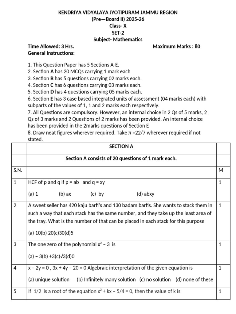 QP PB II X Set 02 Maths 2025 26 | PDF | Circle | Elementary Geometry