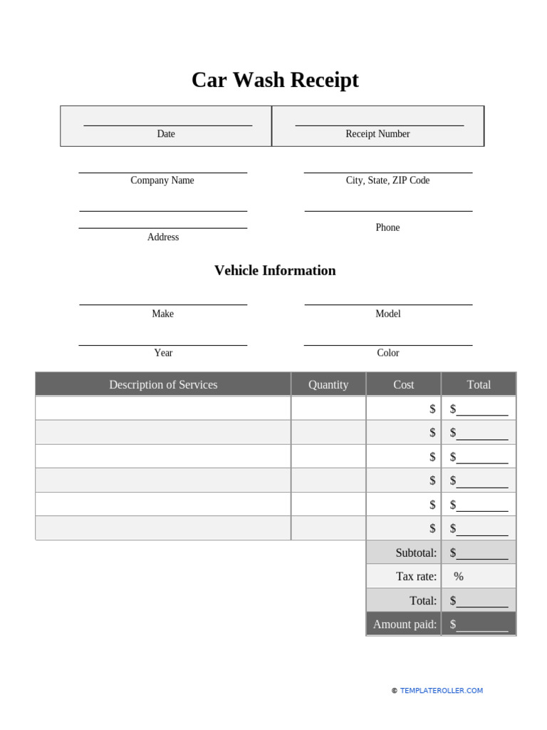 Main Car Wash Receipt Template | PDF