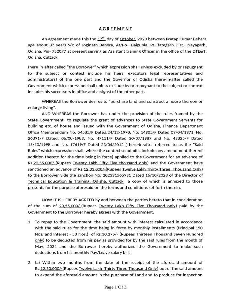 Hba Agreement Form-III Word File | PDF
