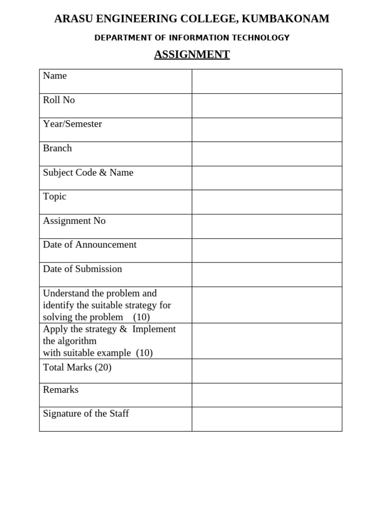 ASSIGNMENT Sample Front Page | PDF