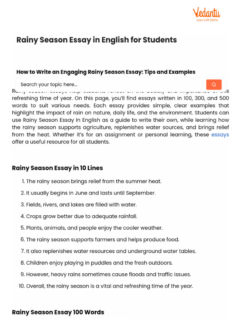 Rainy Season Essay in English For Students | PDF