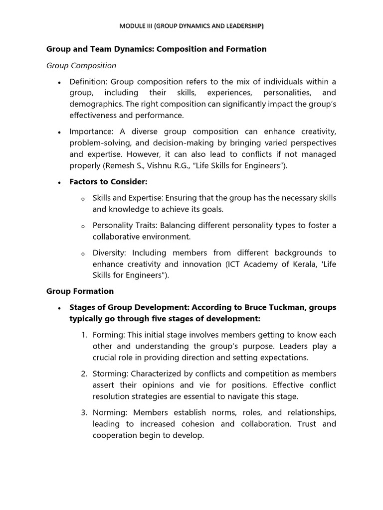 Module III (Group Dynamics and Leadership) | PDF | Leadership ...