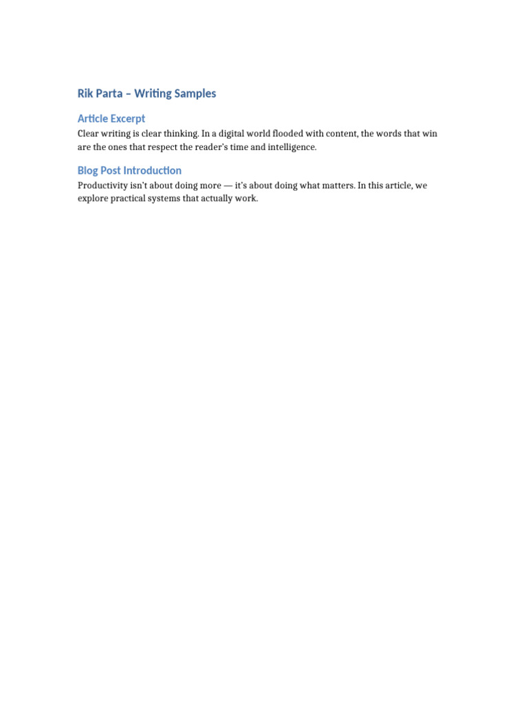 Rik Parta Writing Samples | PDF