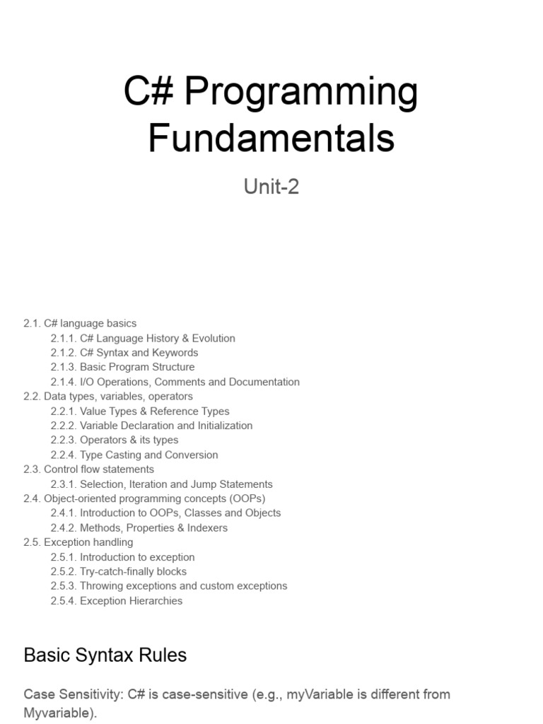 Unit-2 C# Programming Fundamentals | PDF | C Sharp (Programming ...
