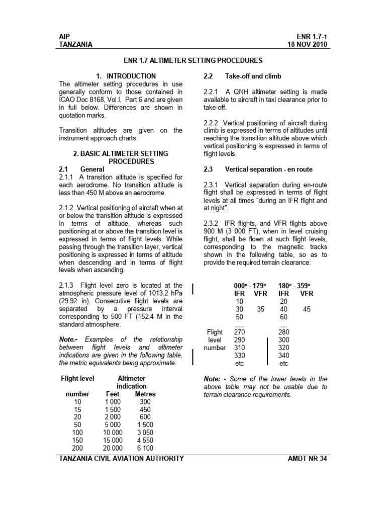 ENR 1.7 Altimeter Setting Procedures | PDF | Instrument Flight Rules ...
