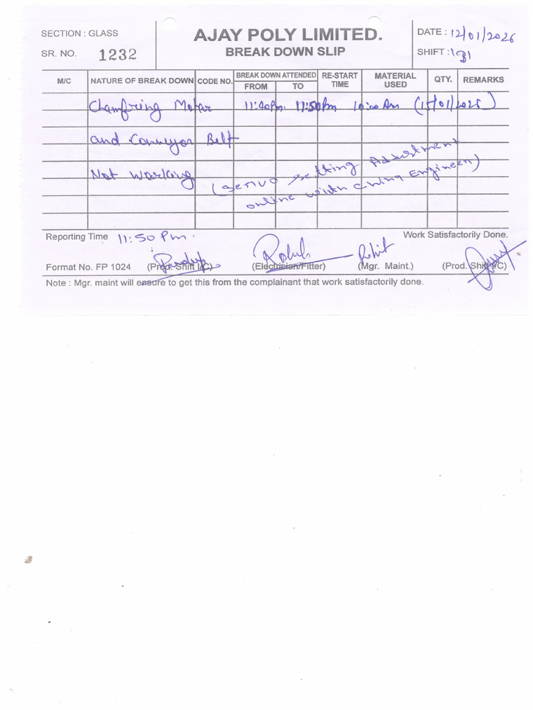 Breakdown Slip | PDF
