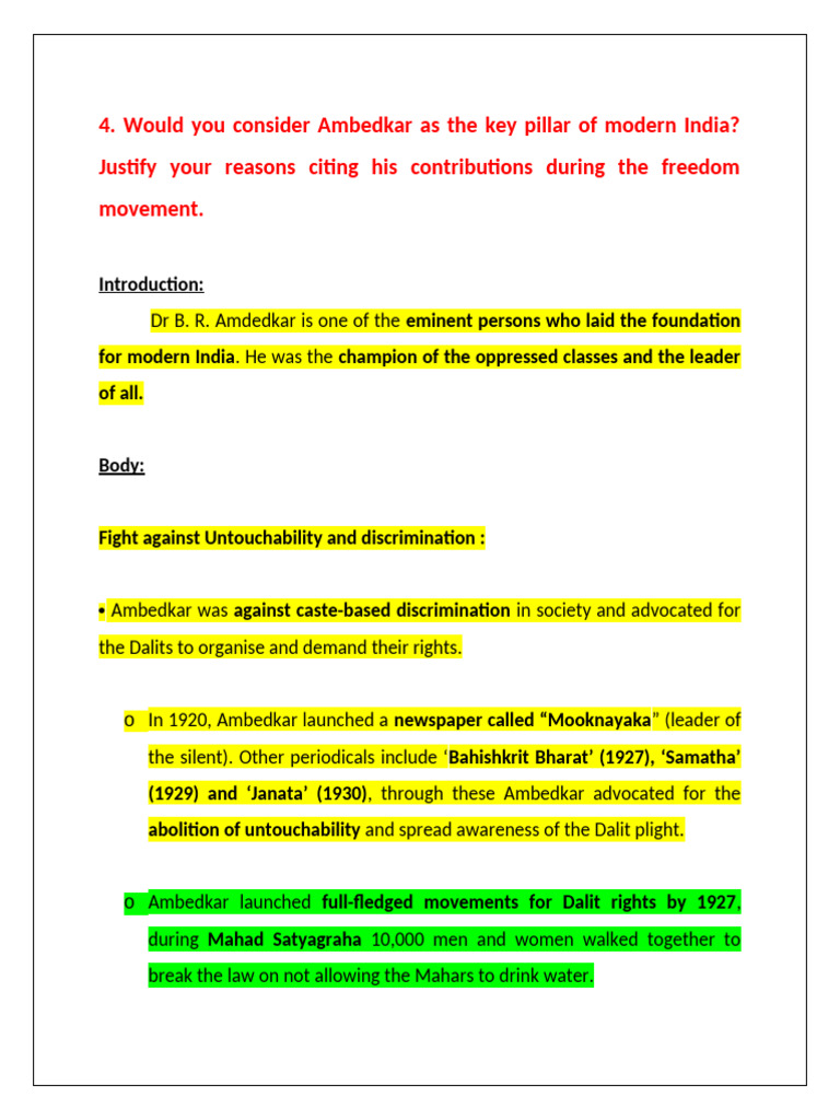 Contributions of Ambedkar | PDF | Dalit | Political Science