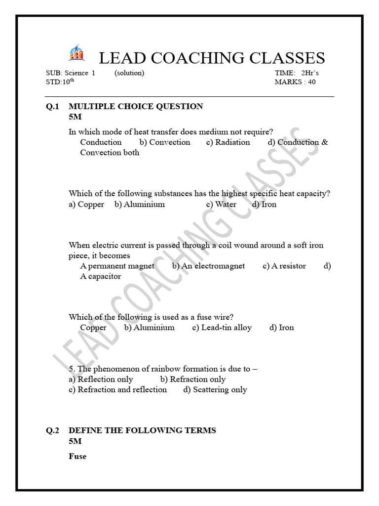 Science 1 Chap 4,5,6 Test Solution | PDF | Electric Generator ...