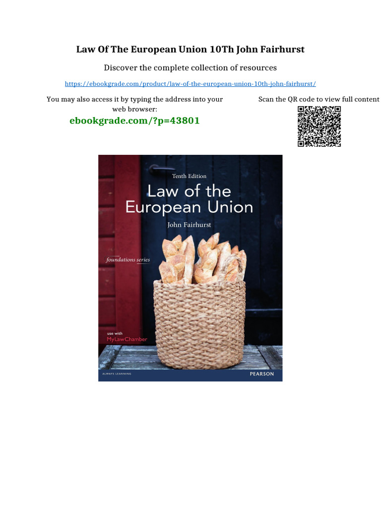 Law of the European Union 10th JOHN FAIRHURST Kindle & PDF Formats ...