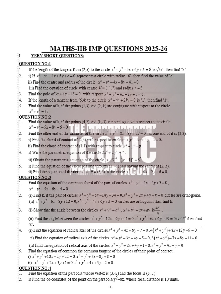 TS MATHS IIB IMP QUESTIONS 1.pdf with Iconi Faculty | PDF | Ellipse ...