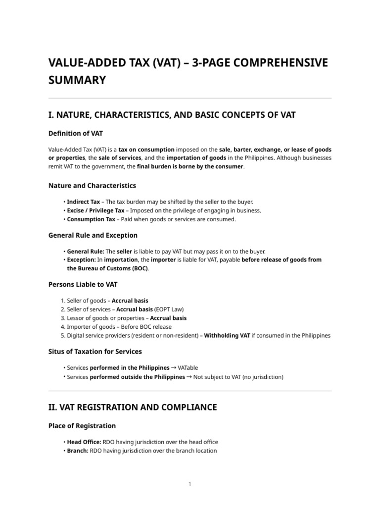 Vat - Comprehensive 3-Page Summary (Philippines) | PDF | Value Added ...