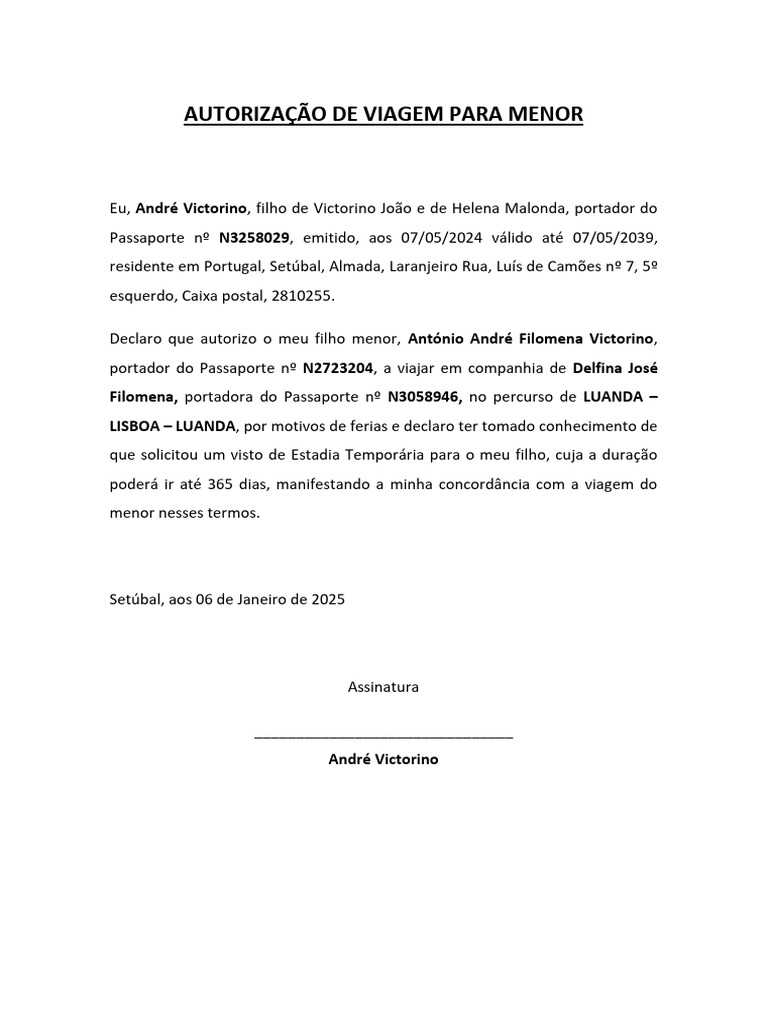 Autorização de Viagem Para Menor André | PDF