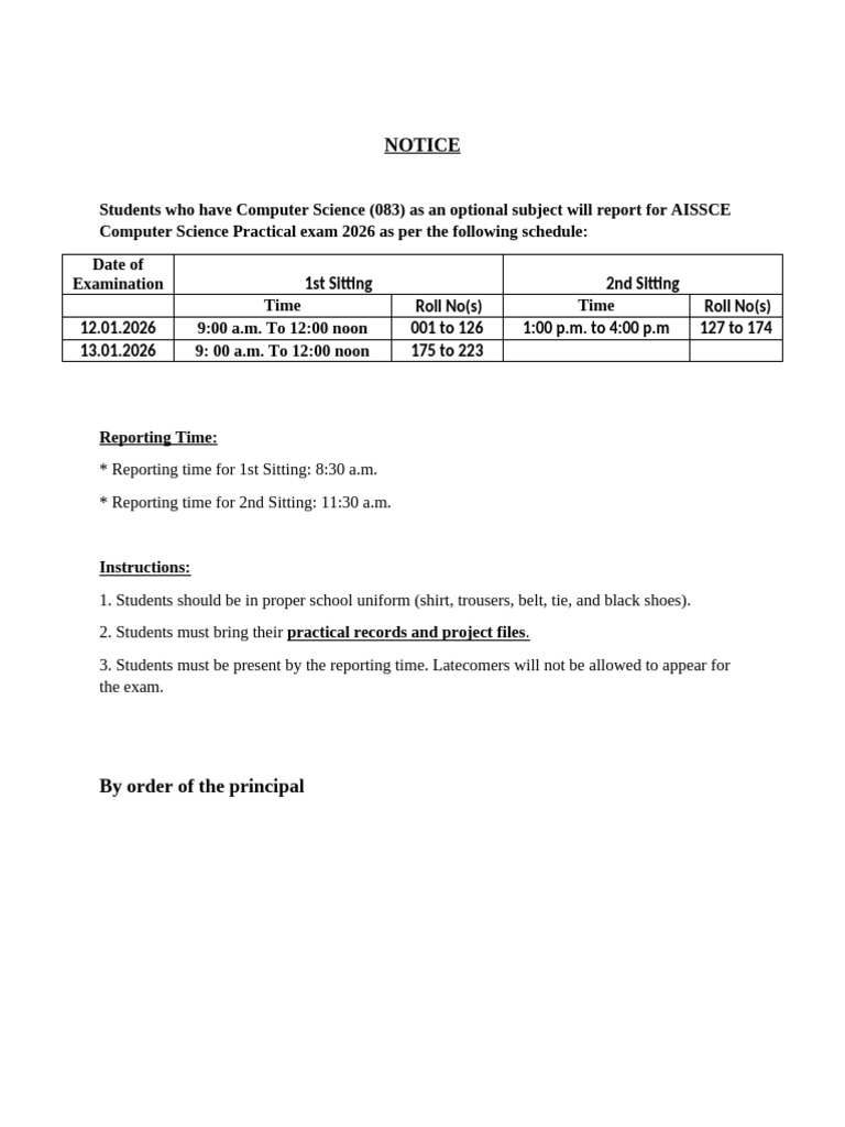 NOTICE For Practical Exam | PDF