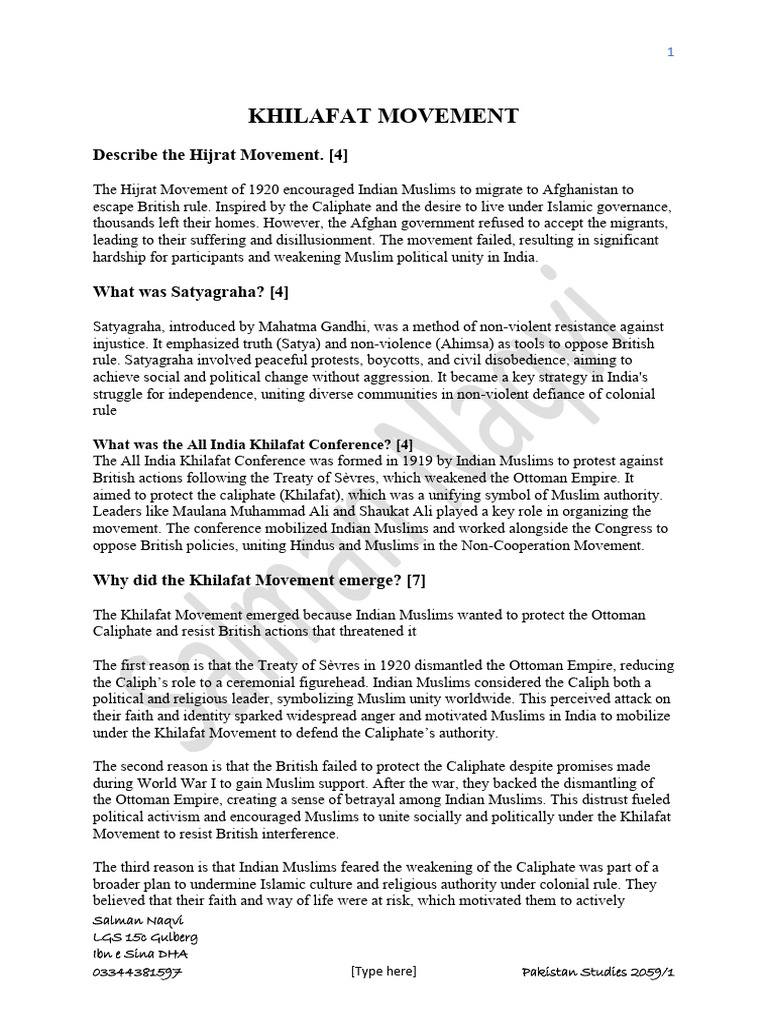 Khilafat Movement Notes | PDF | Caliphate | Islam And Politics