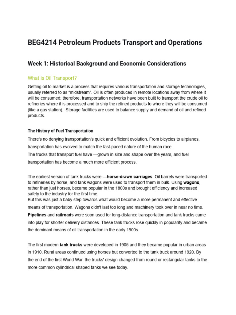 PETROLEUM PRODUCTS TRANSPORT & OPERATIONS NOTES | PDF | Oil Tanker ...