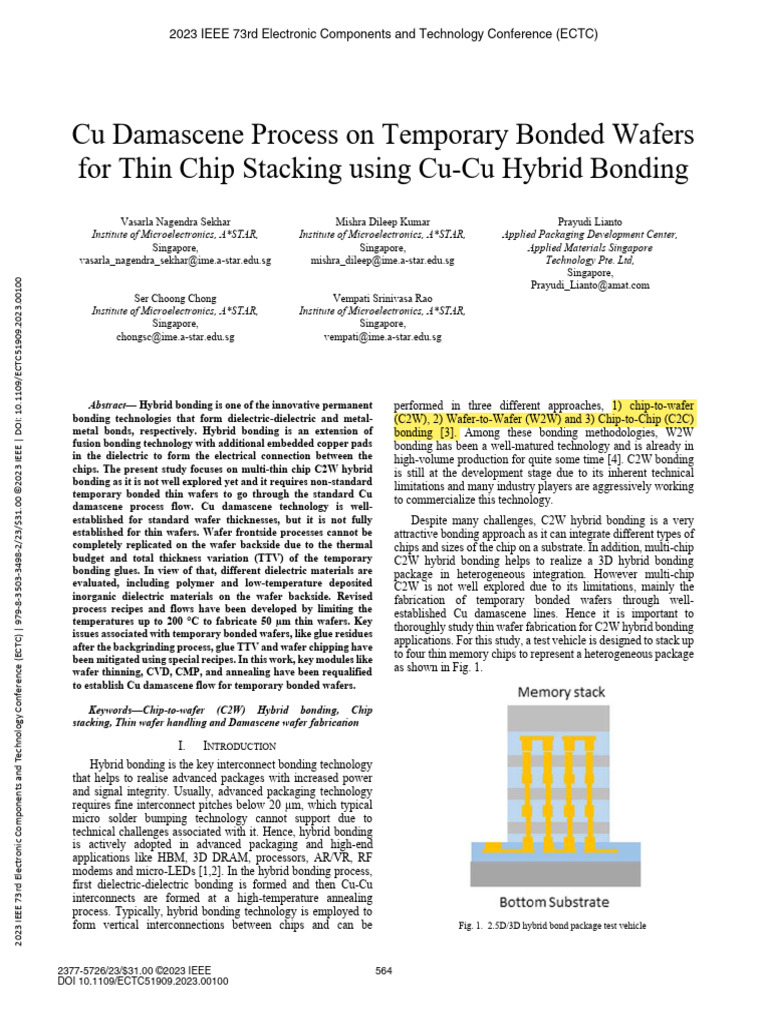 Cu Damascene Process On Temporary Bonded Wafers For Thin Chip Stacking ...