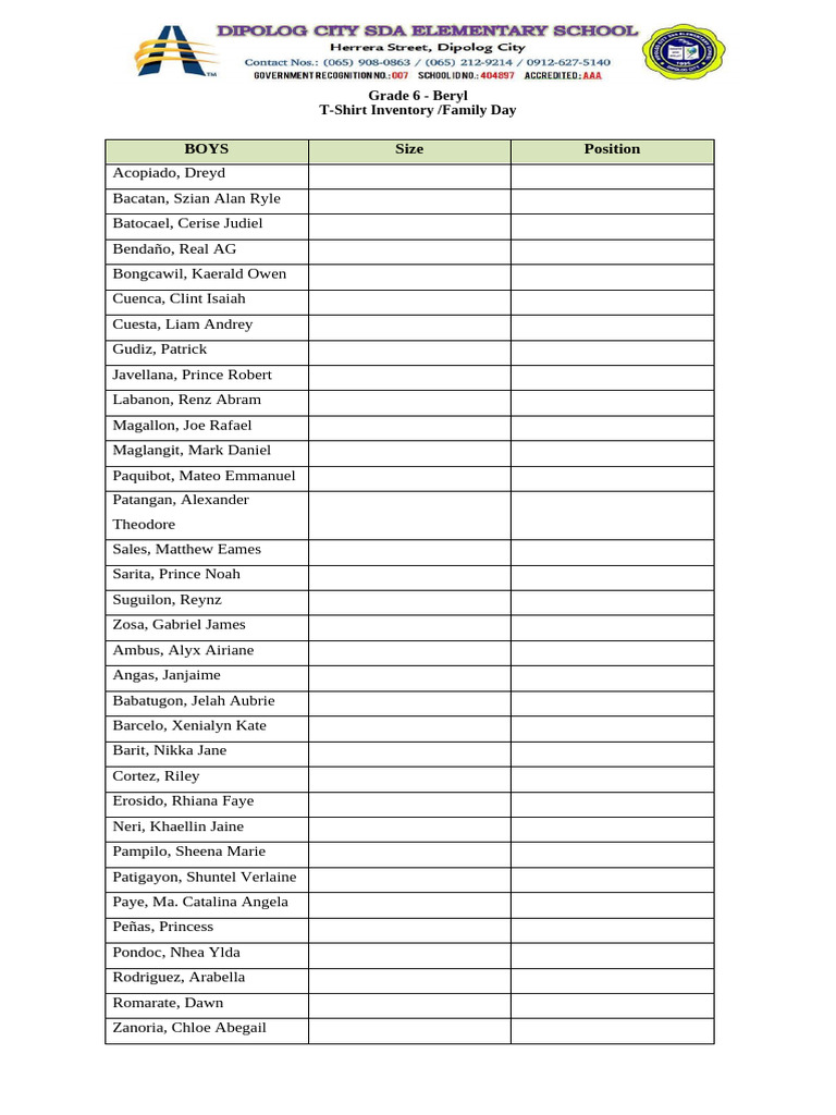 Family Day Inventory | PDF