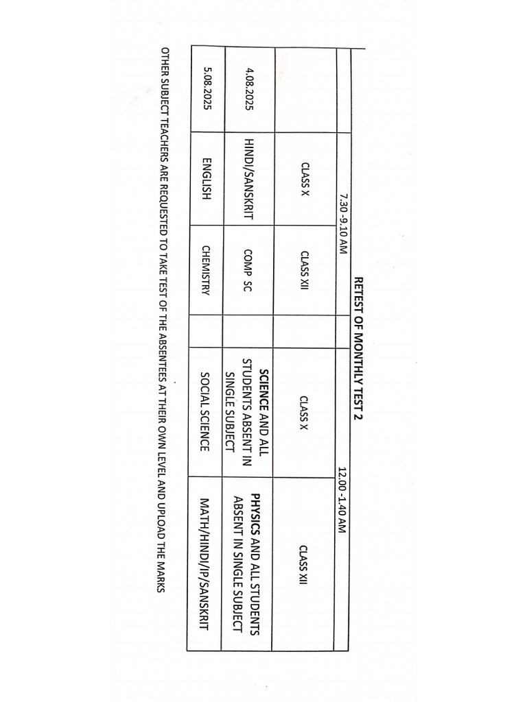 Retest MT 2 Time Table | PDF