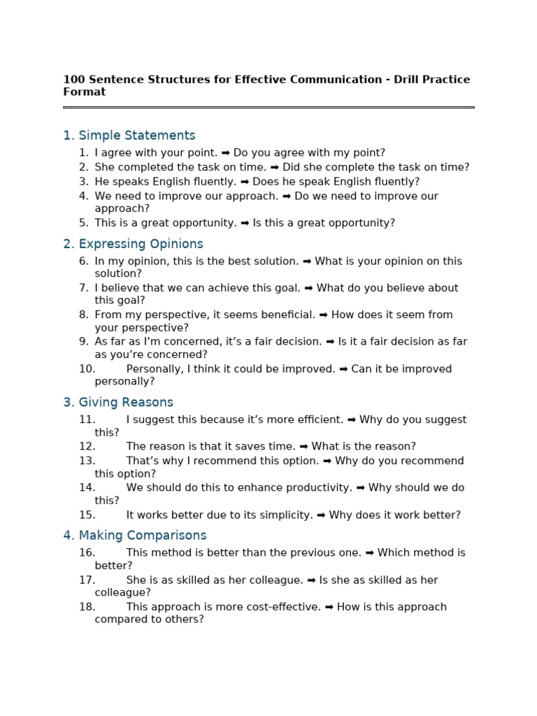 Effective Communication Sentences Drills | PDF | Cognition