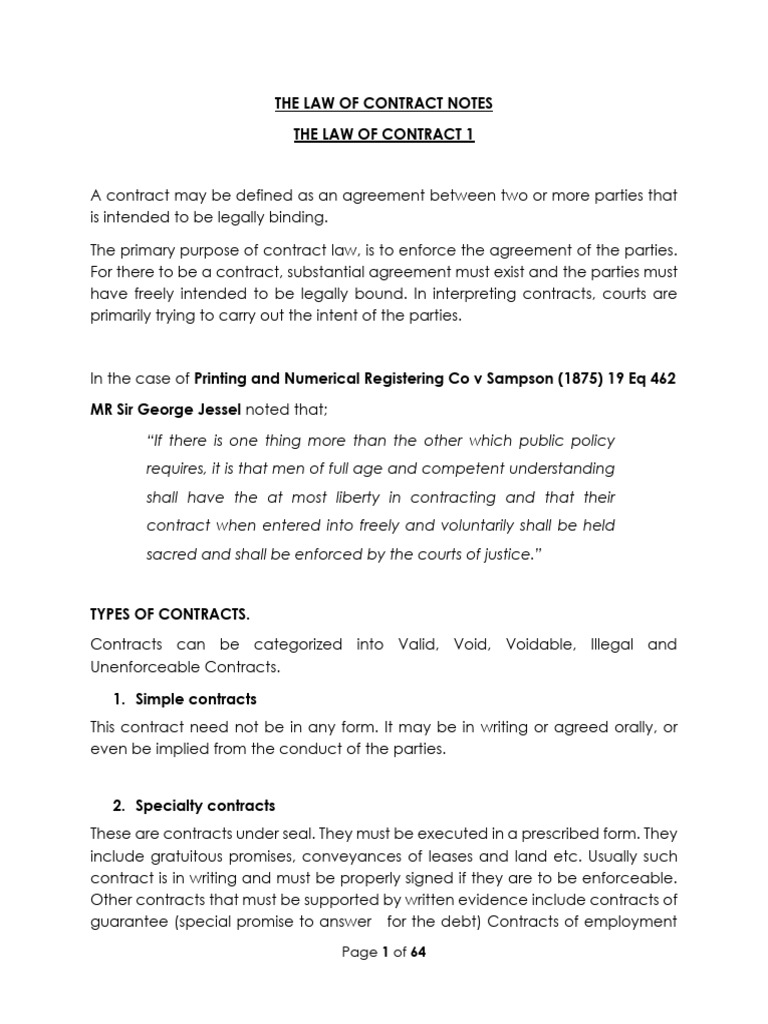 539347218 the Law of Contract Notes (1) | PDF | Offer And Acceptance ...