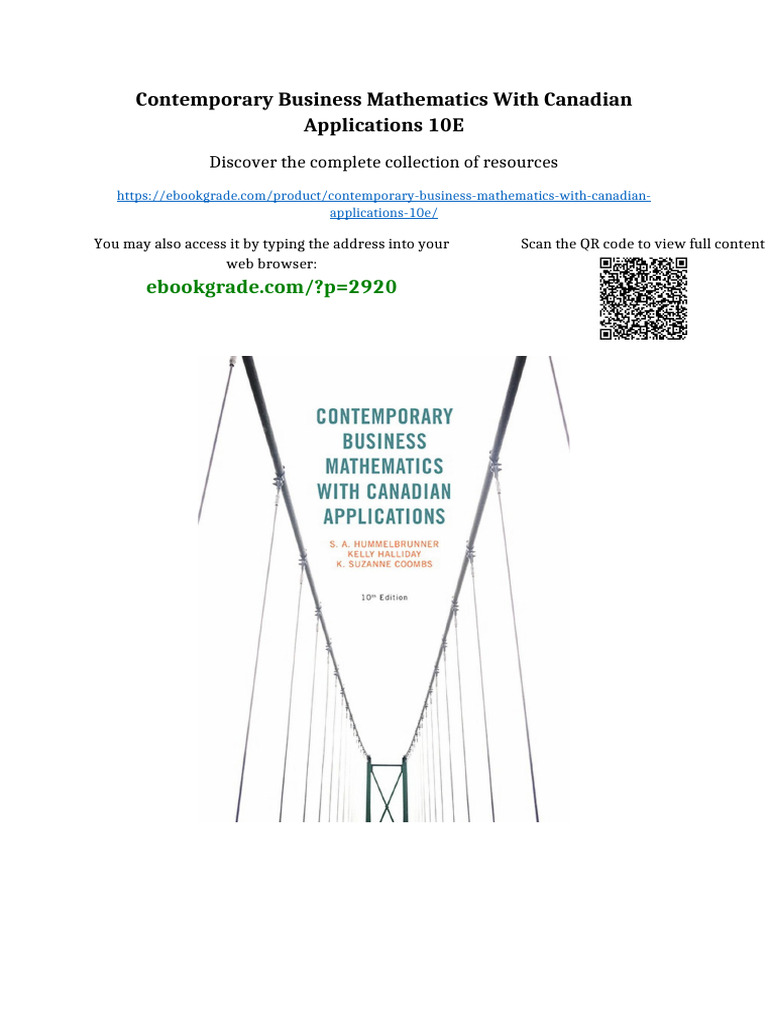 Contemporary Business Mathematics With Canadian Applications 10e Full ...
